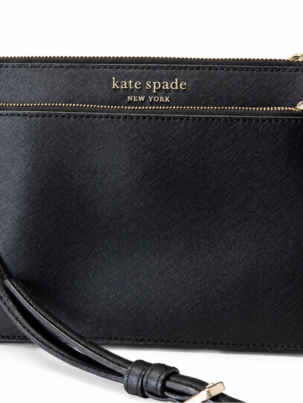 Kate Spade New York Black Saffiano Leather Crossbody Bag Zip Pocket